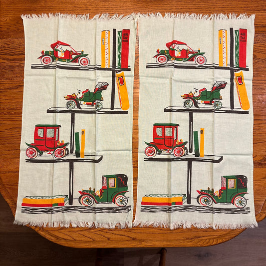 Vintage Cannon Kitchen Cloth Towels Antique Cars- Light Blue, Set of 2