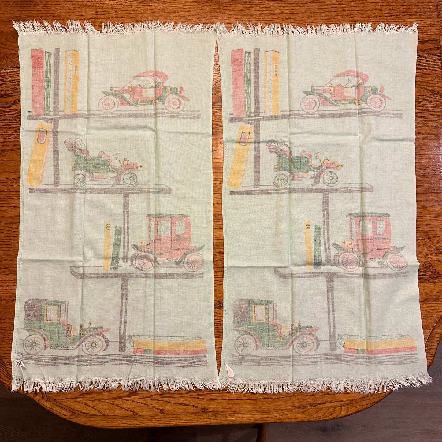 Vintage Cannon Kitchen Cloth Towels Antique Cars- Light Blue, Set of 2