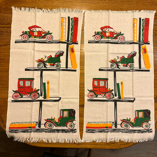 Vintage Cannon Kitchen Cloth Towels Antique Cars- Light Pink, Set of 2