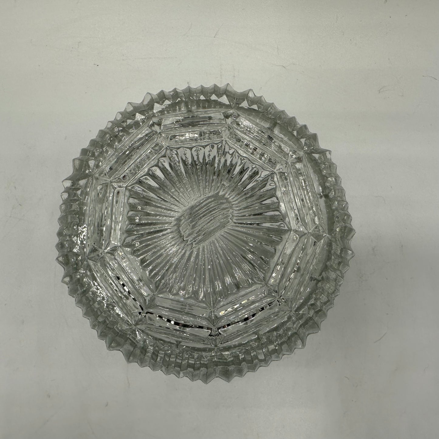 Pressed Glass Round Powder/Trinket Box with Lid-Art Deco Design