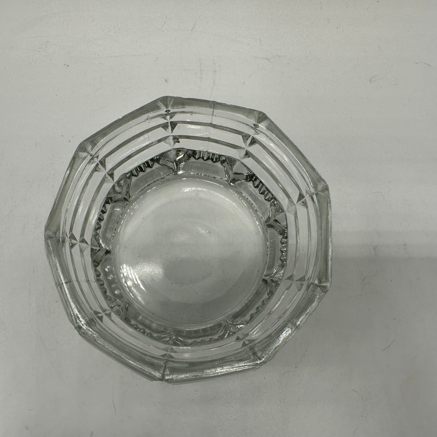 Pressed Glass Round Powder/Trinket Box with Lid-Art Deco Design