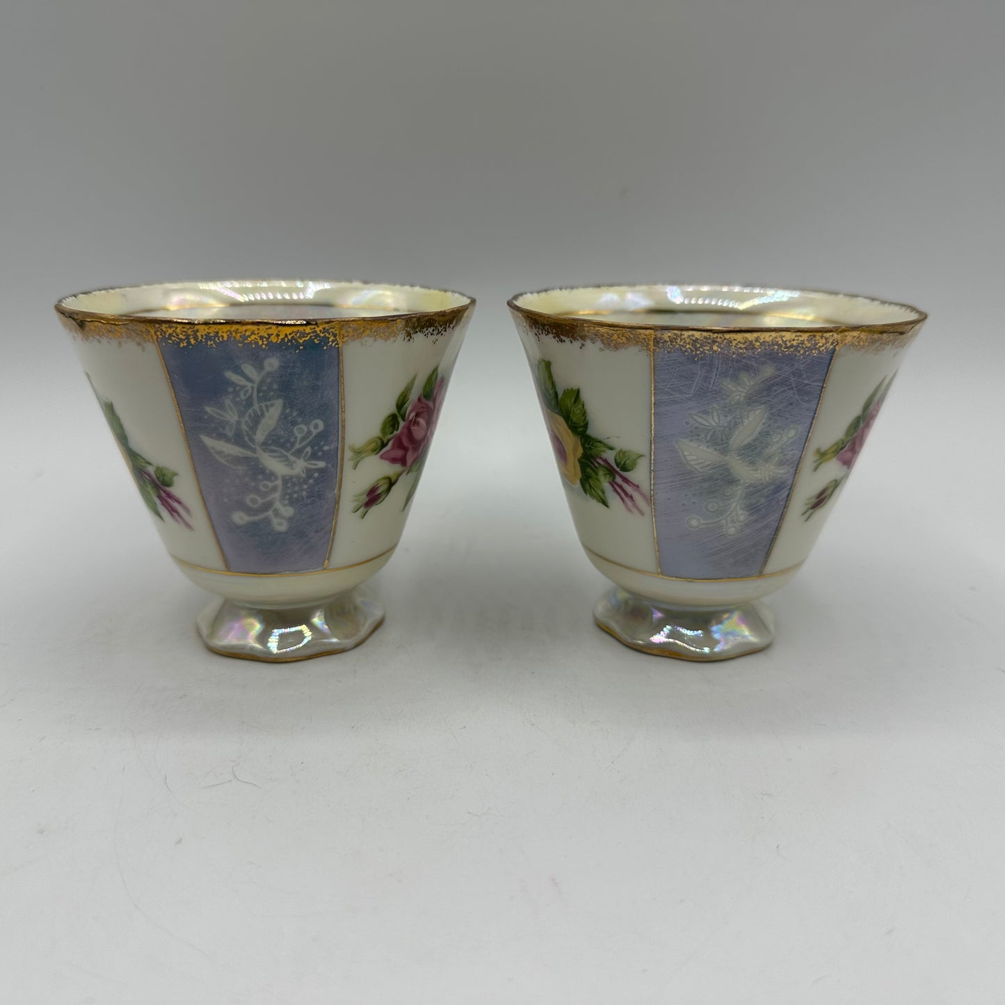 Porcelain Lusterware Cup & Saucer Rose Design Japan, Set of 2