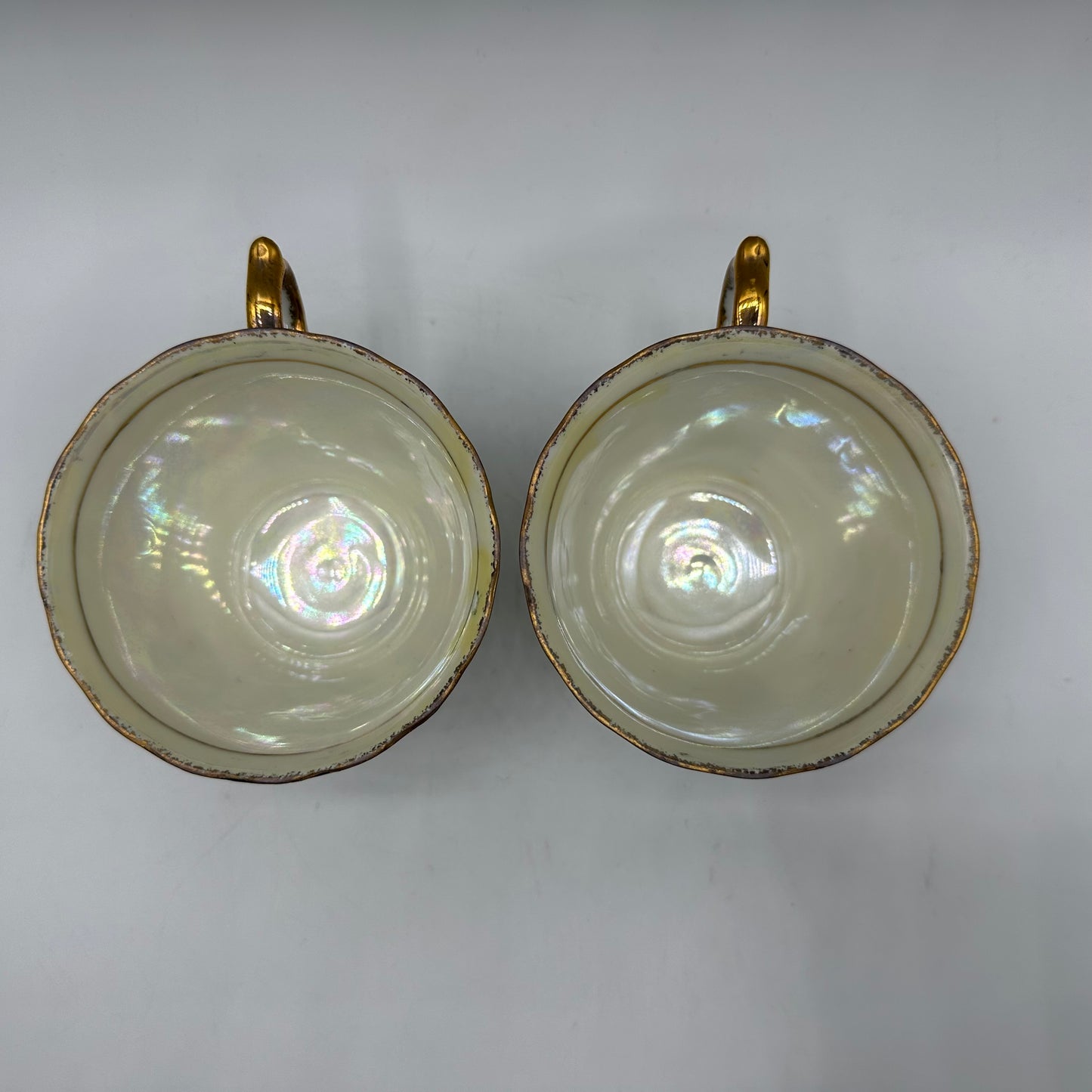 Porcelain Lusterware Cup & Saucer Rose Design Japan, Set of 2