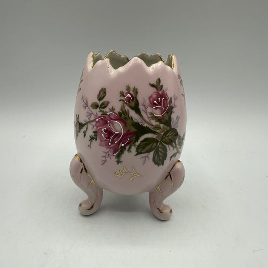 Cracked Egg Vase With Pink with Red Roses-Footed