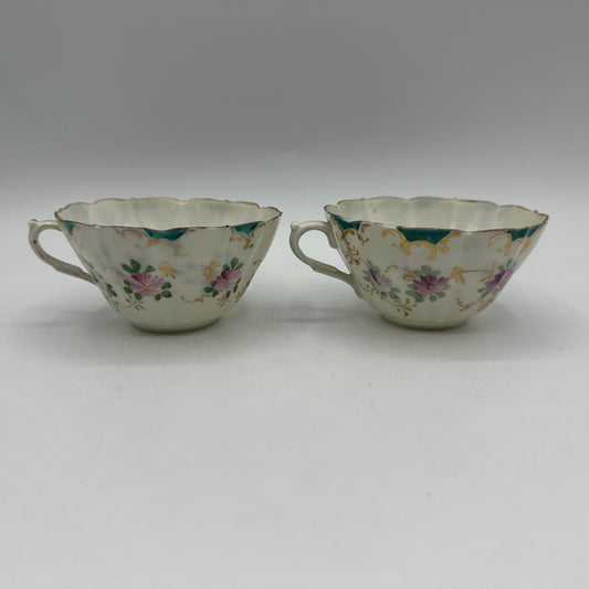 Porcelain Tea Cup With Handpainted Floral Design, Set of 2