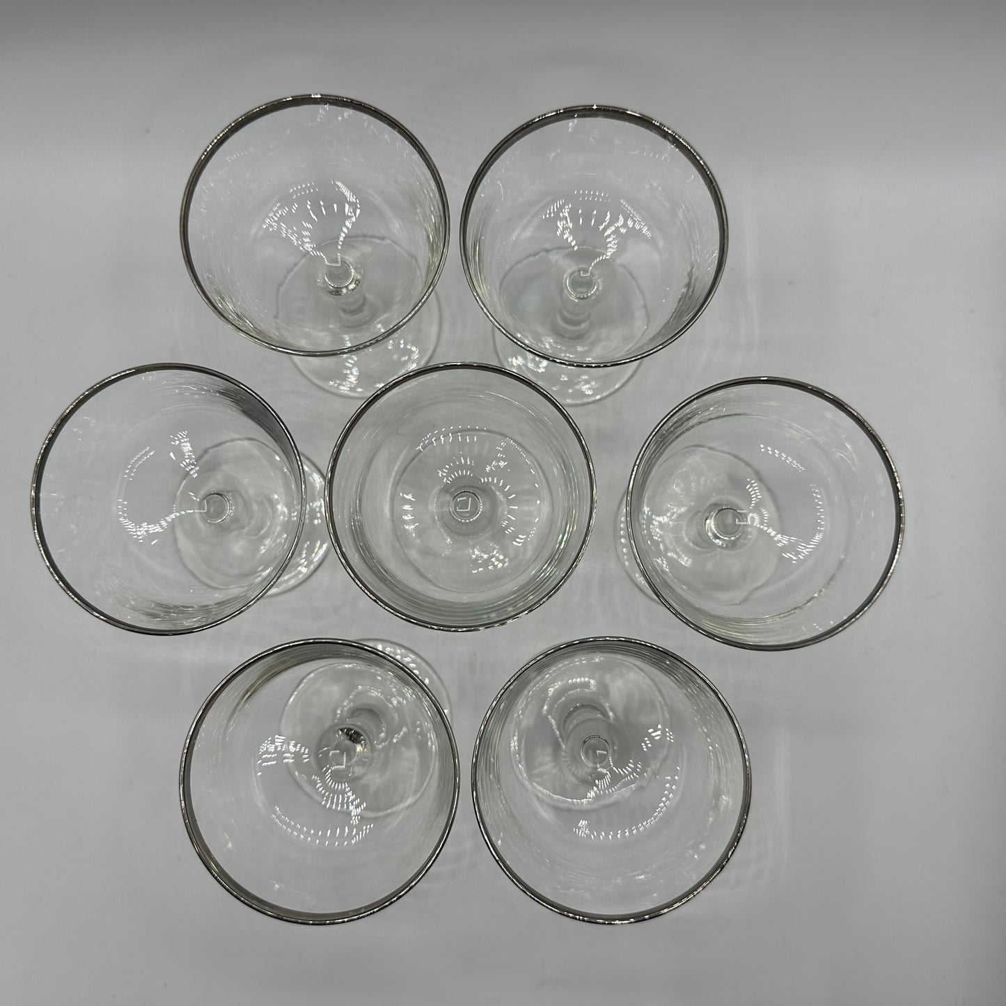 Silver Rimmed Champagne Glasses, Set of 7