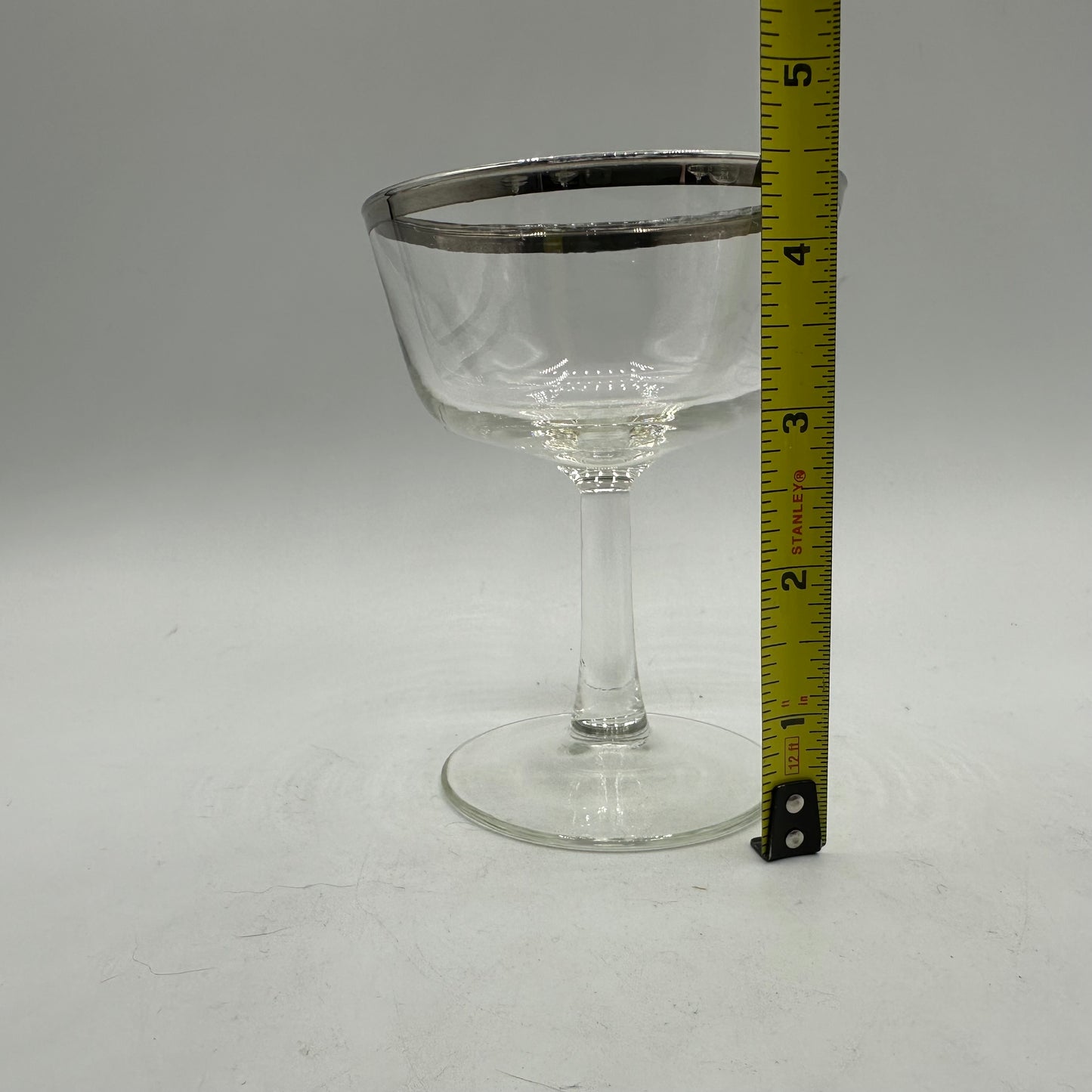 Silver Rimmed Champagne Glasses, Set of 7