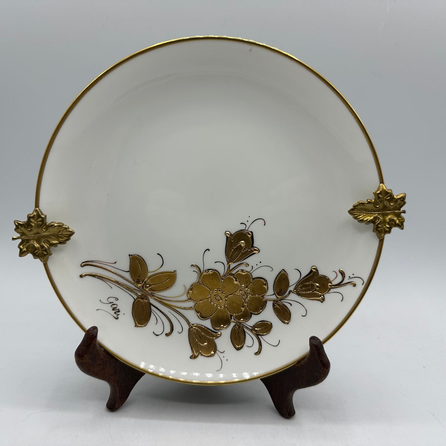 Limoges Hand Painted Plate - Raised Gold Floral Design