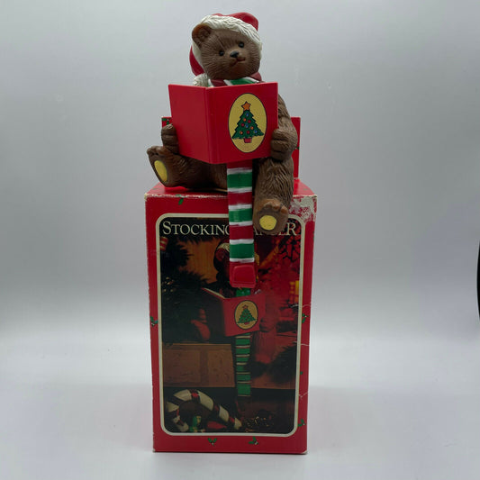 Vintage Teddy Bear Christmas Stocking Hanger Hook Hard Plastic - Nostalgia 2 Now