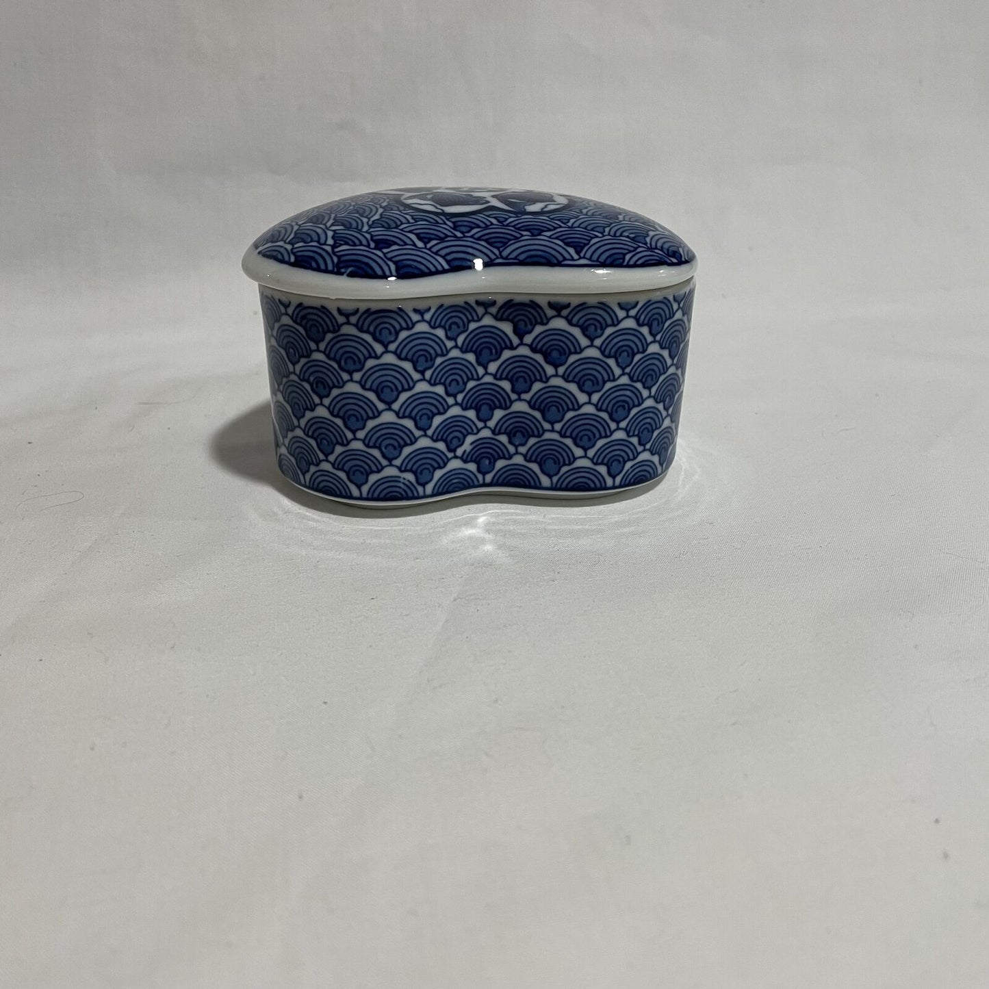 Vintage Cobalt Fish Lidded Heart Trinket Box Japan - Nostalgia 2 Now