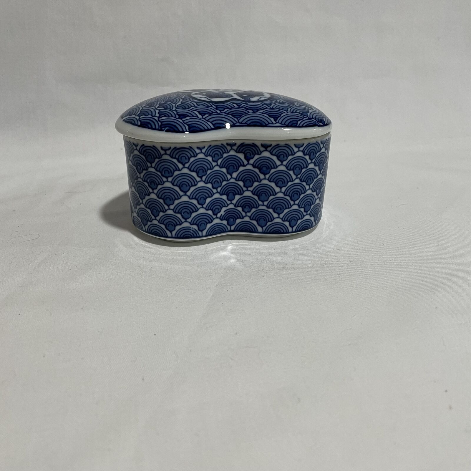 Vintage Cobalt Fish Lidded Heart Trinket Box Japan - Nostalgia 2 Now