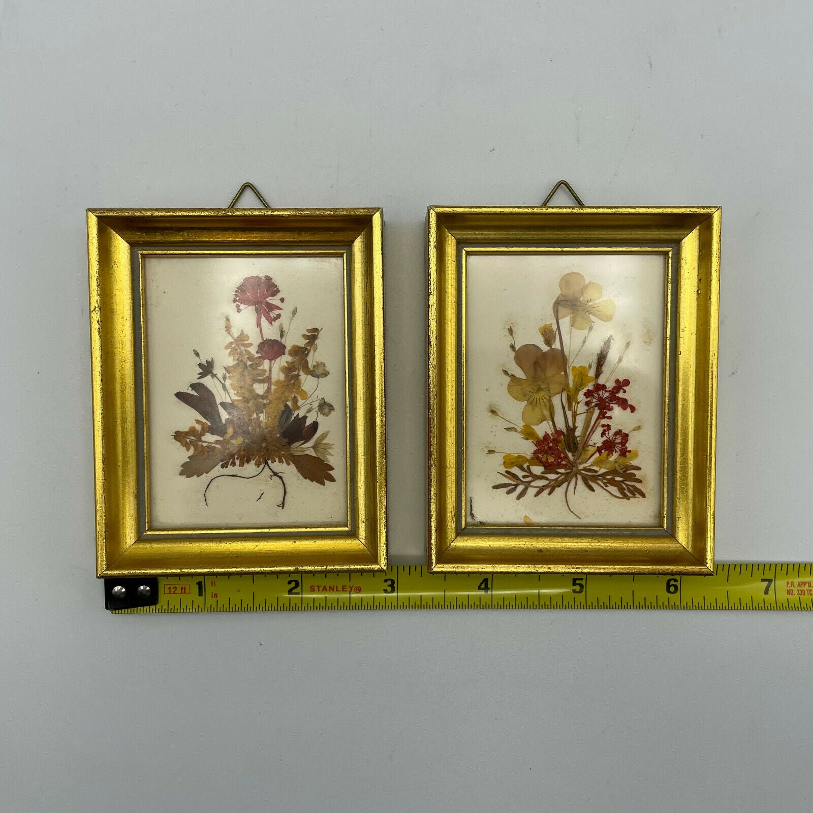 Vintage REICHLIN-Switzerland Miniature Gold Framed Dried Flower