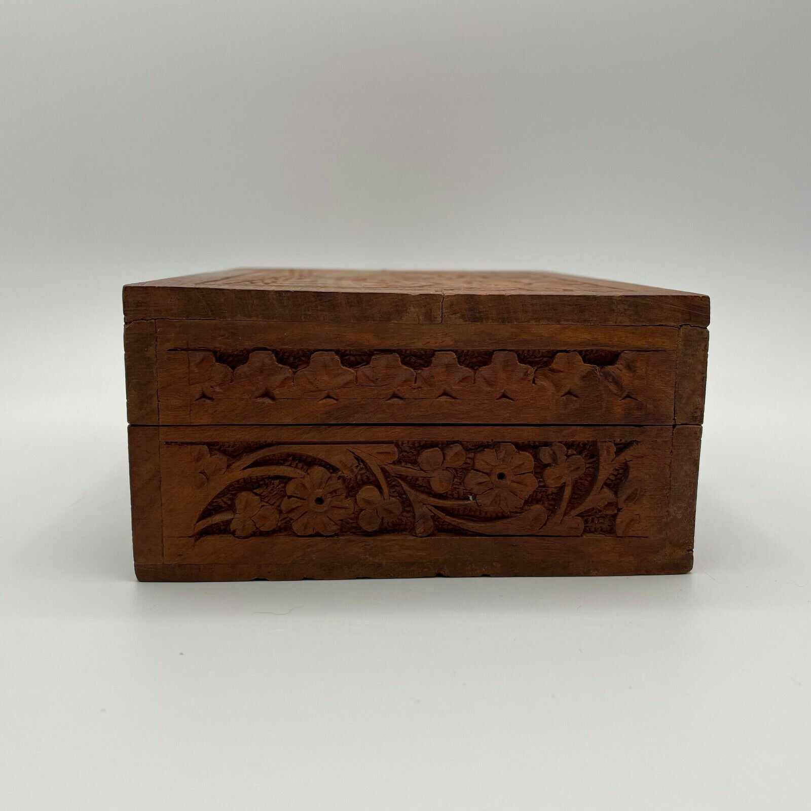 Vintage India Hand Carved Wood Box-Elephants & Palm Trees - Nostalgia 2 Now