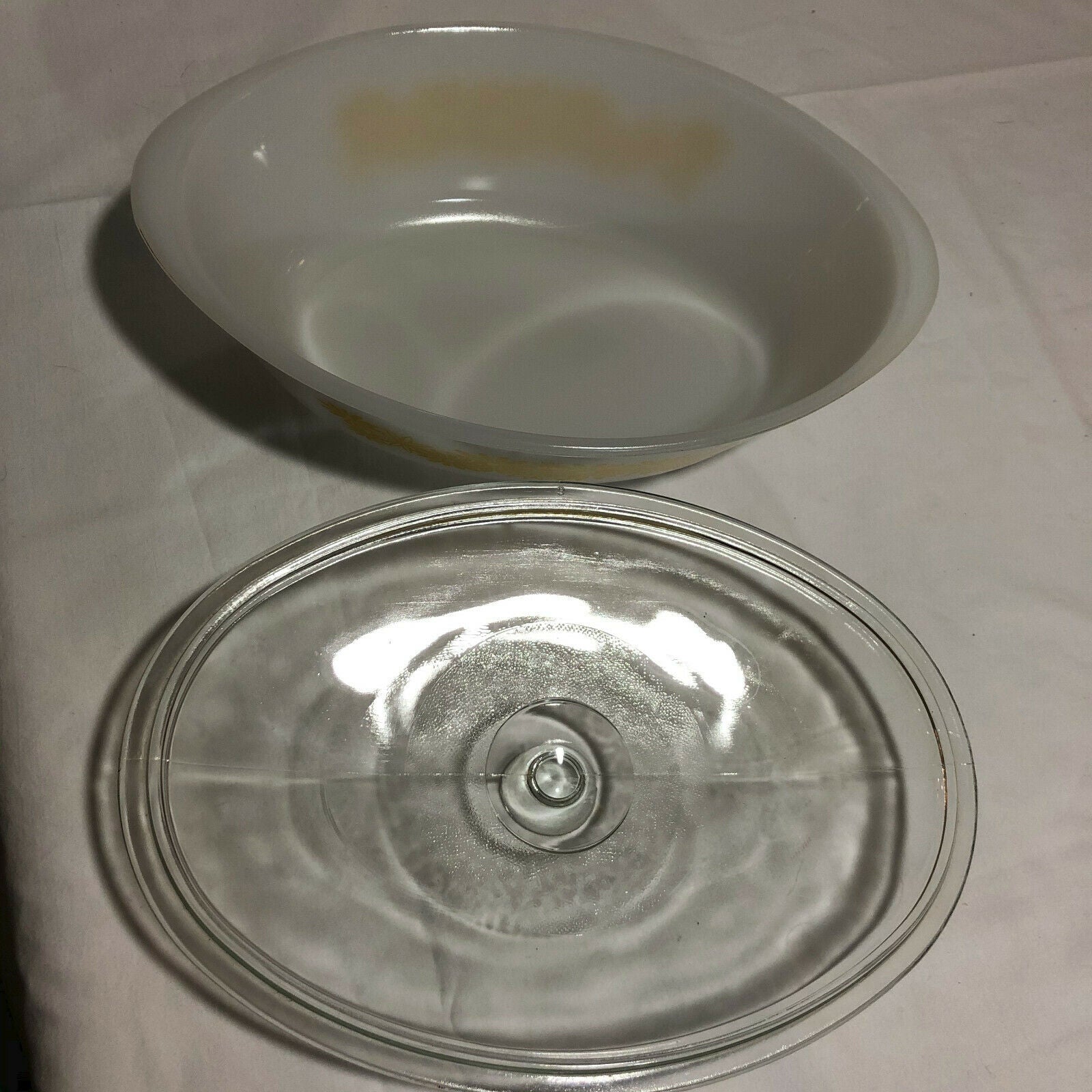 Vintage Glasbake 1 Qt. Milk Glass Casserole Dish with Glass Clear Lid