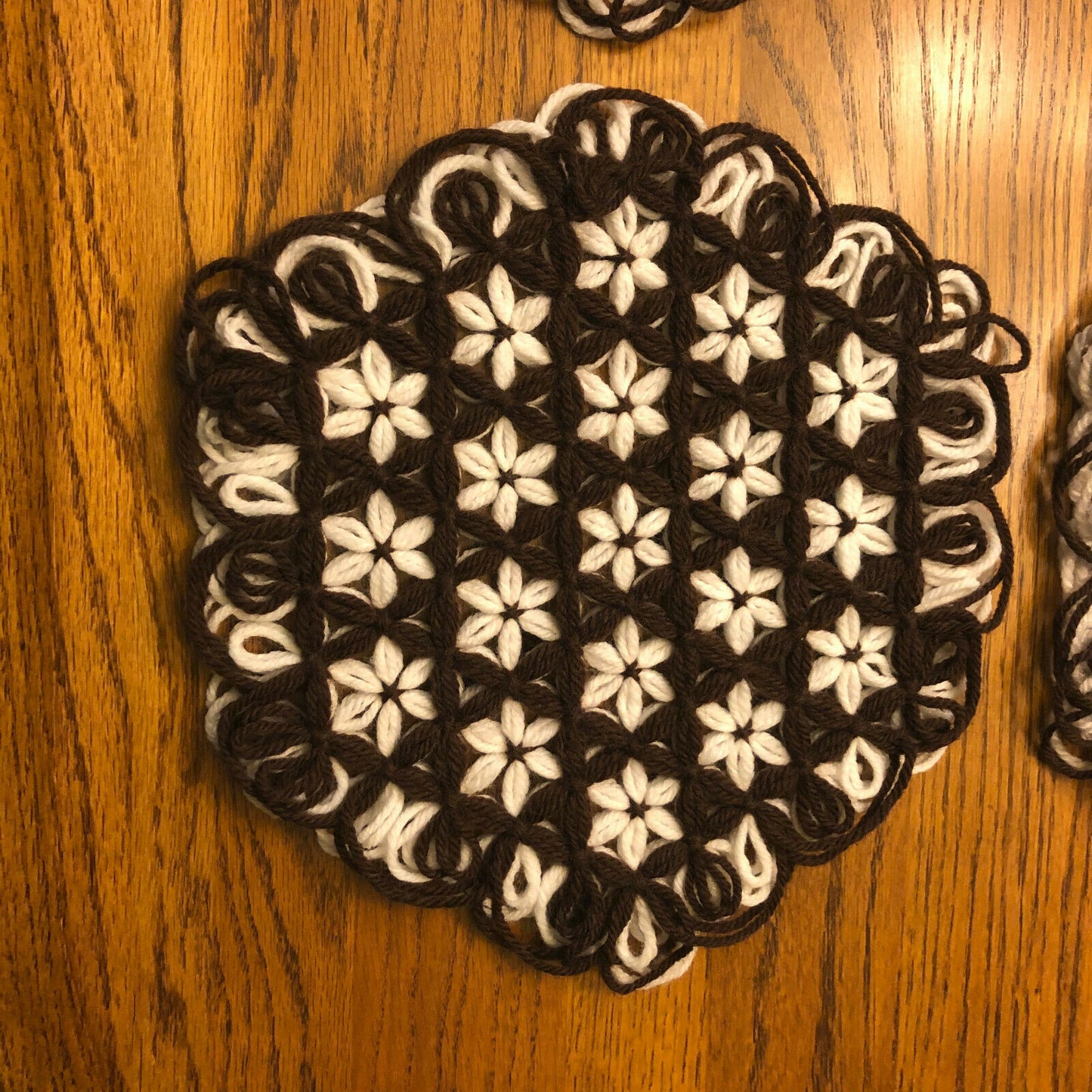 Brown and White Yarn Doilies/Hot Plates Handmade, Set of 4 - Nostalgia 2 Now