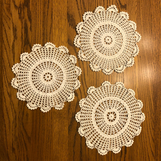 3 Vintage Handmade Crochet Doilies with Scalloped Edges- Beautiful - Nostalgia 2 Now