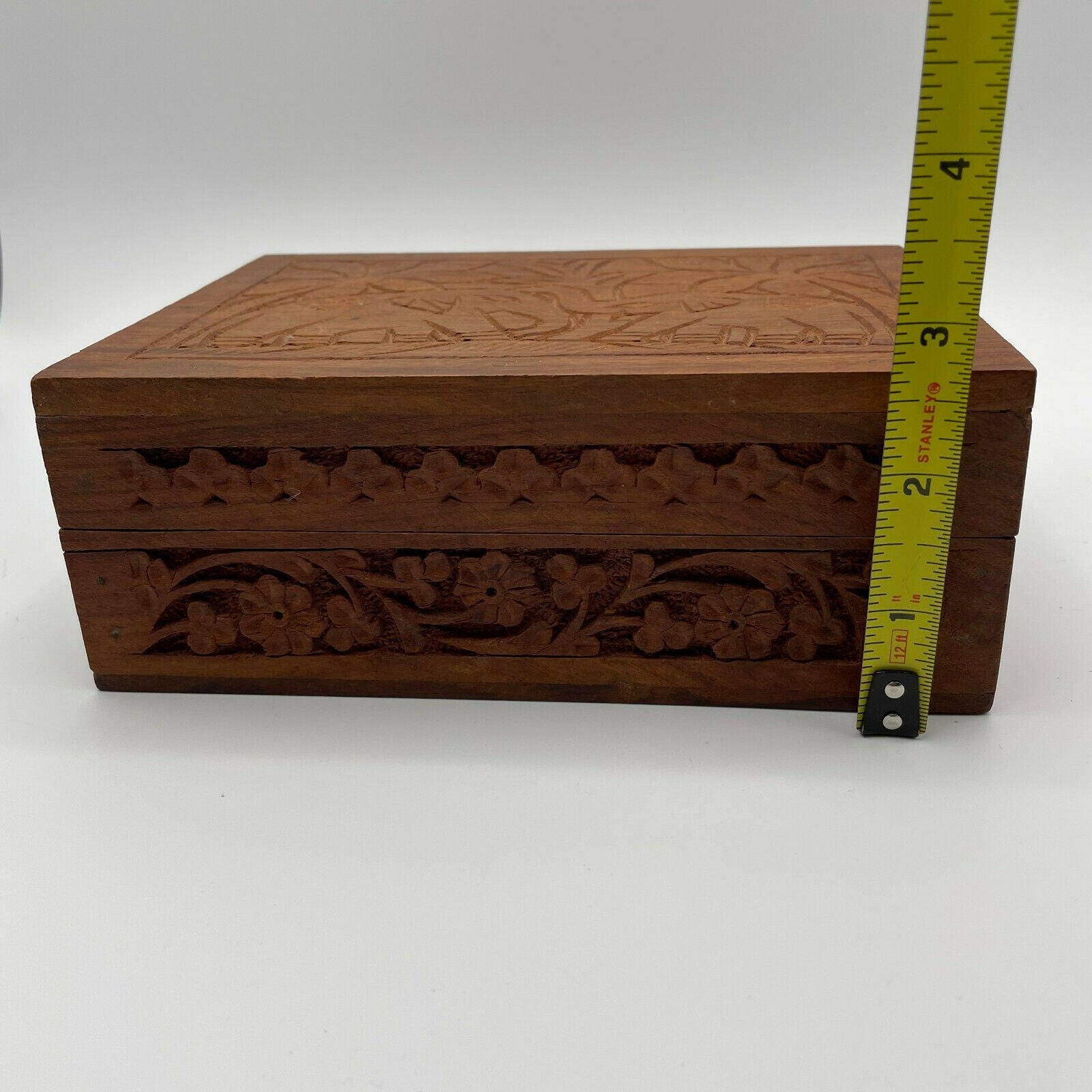 Vintage India Hand Carved Wood Box-Elephants & Palm Trees - Nostalgia 2 Now