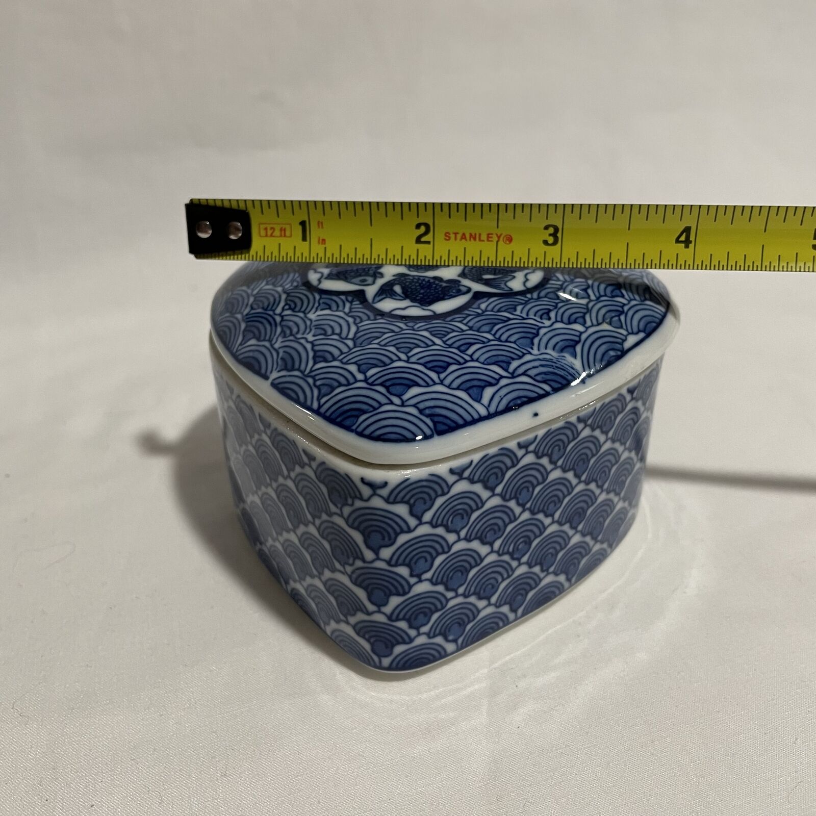 Vintage Cobalt Fish Lidded Heart Trinket Box Japan - Nostalgia 2 Now