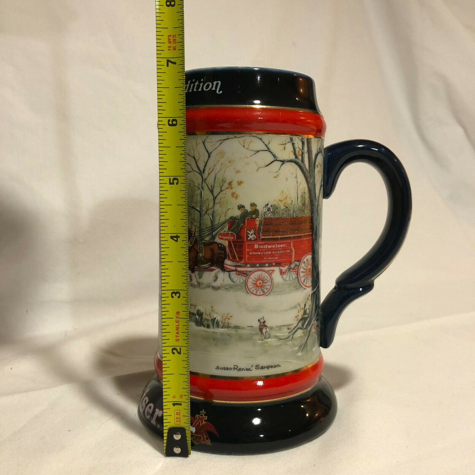 1990 Anheuser Busch Budweiser Holiday Christmas Beer Stein Clydesdales Ceramarte - Nostalgia 2 Now