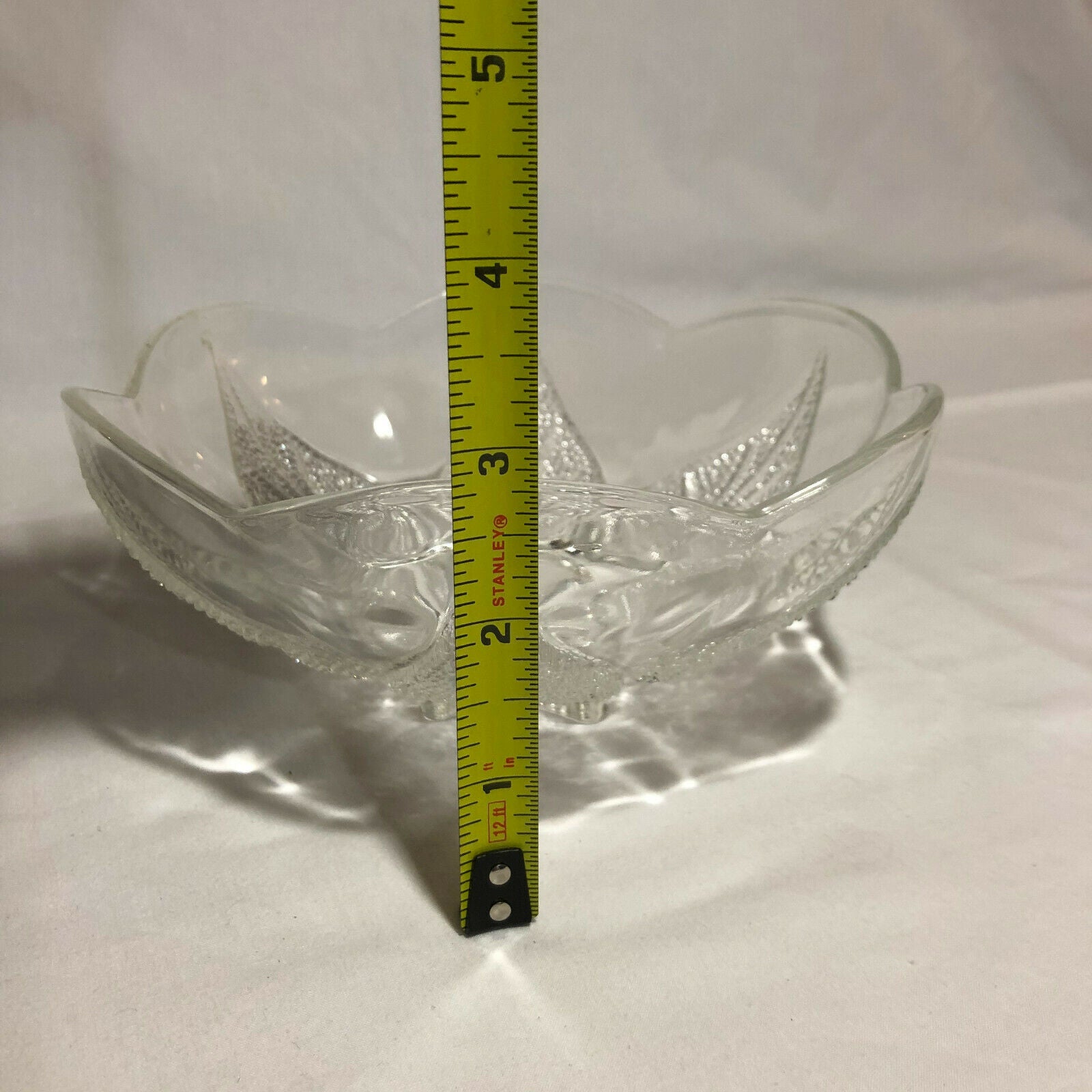 Vintage Clear Glass Candy Bowl With Leaf Design and Scalloped Edges - Nostalgia 2 Now