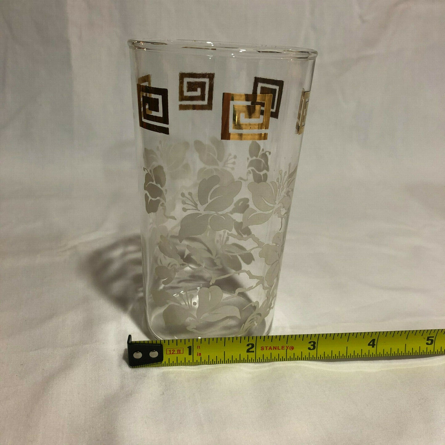 Anchor Hocking WHITE LEAVES & GOLD GRECIAN KEY Tumblers 5" Tall, set of 6 - Nostalgia 2 Now