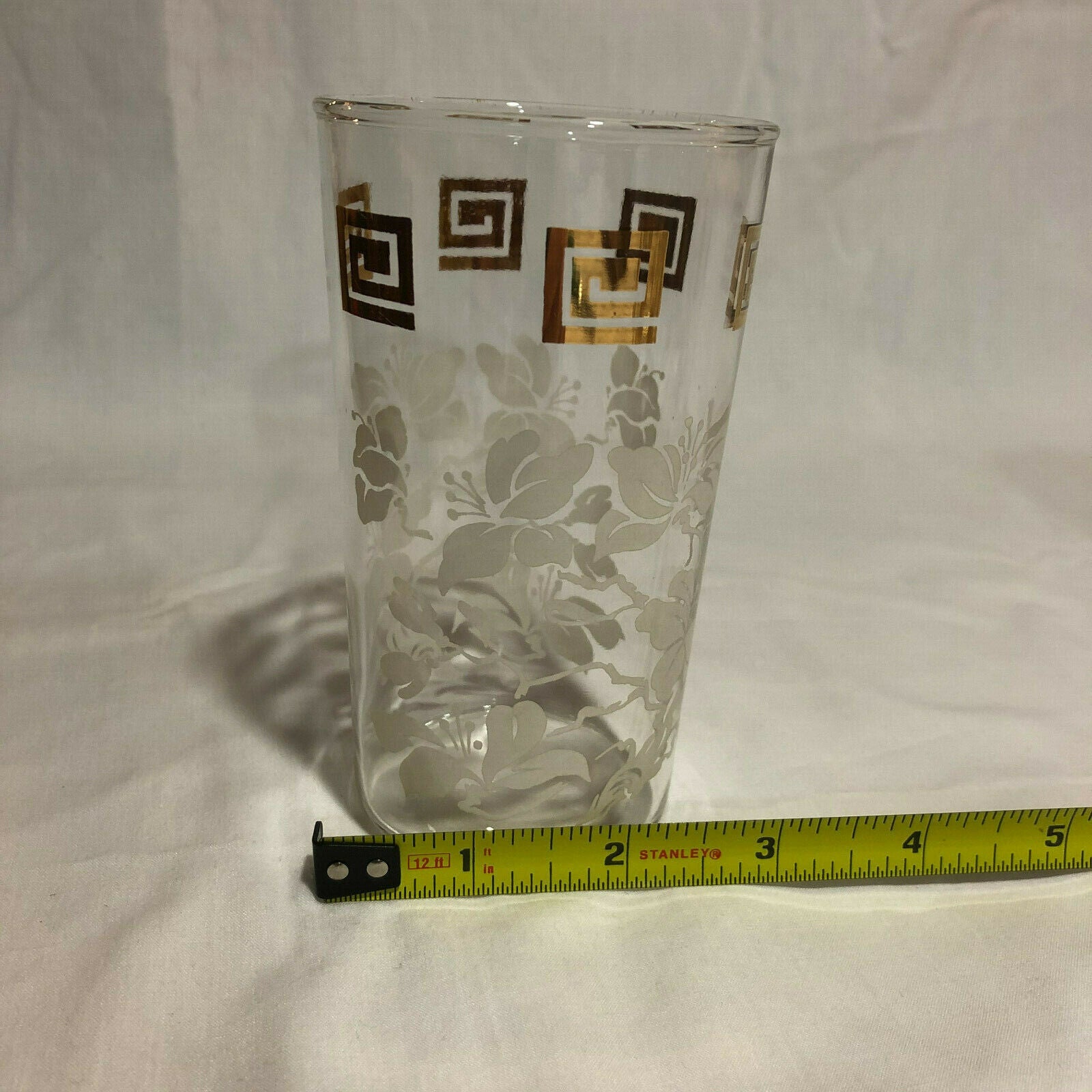 Anchor Hocking WHITE LEAVES & GOLD GRECIAN KEY Tumblers 5" Tall, set of 6 - Nostalgia 2 Now