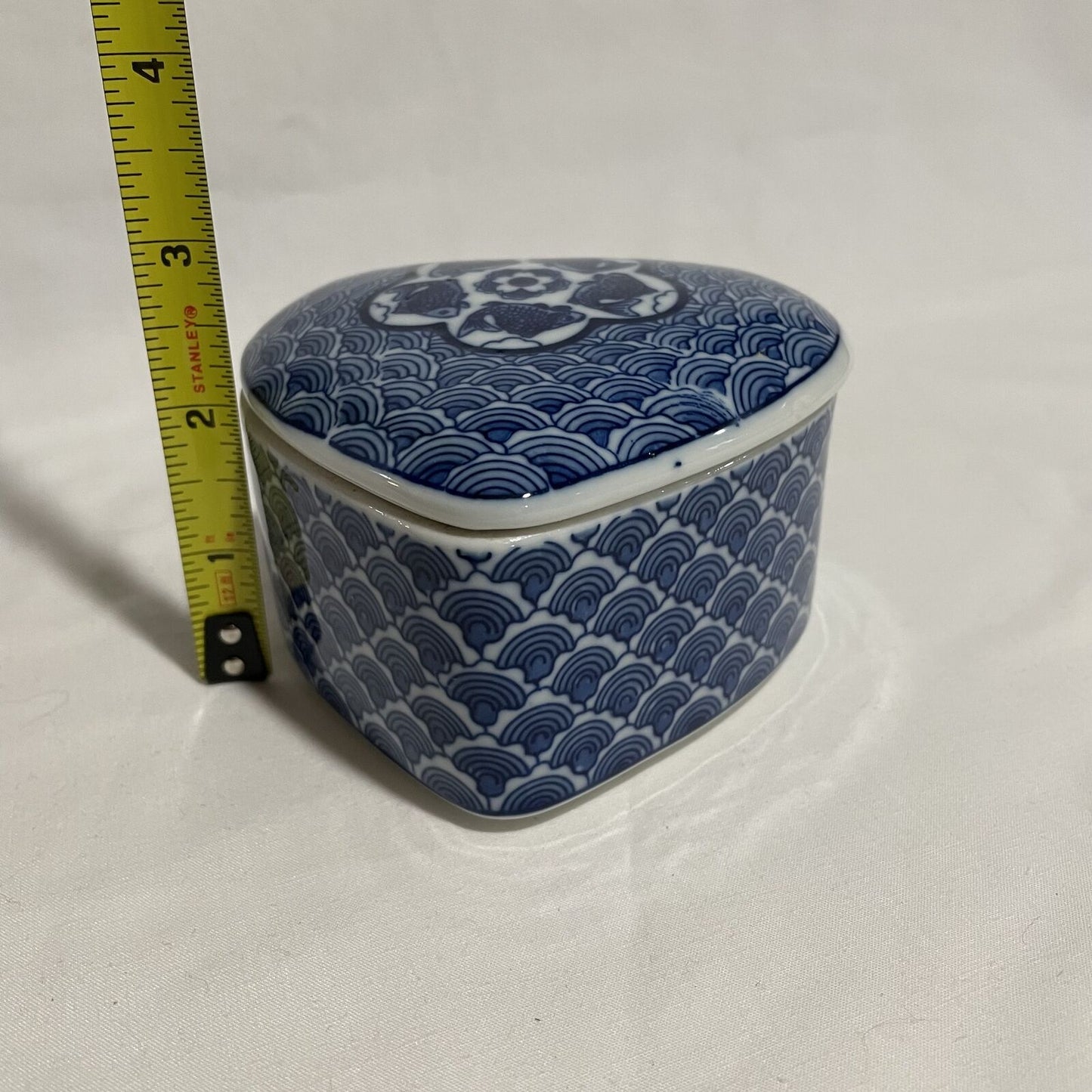 Vintage Cobalt Fish Lidded Heart Trinket Box Japan - Nostalgia 2 Now