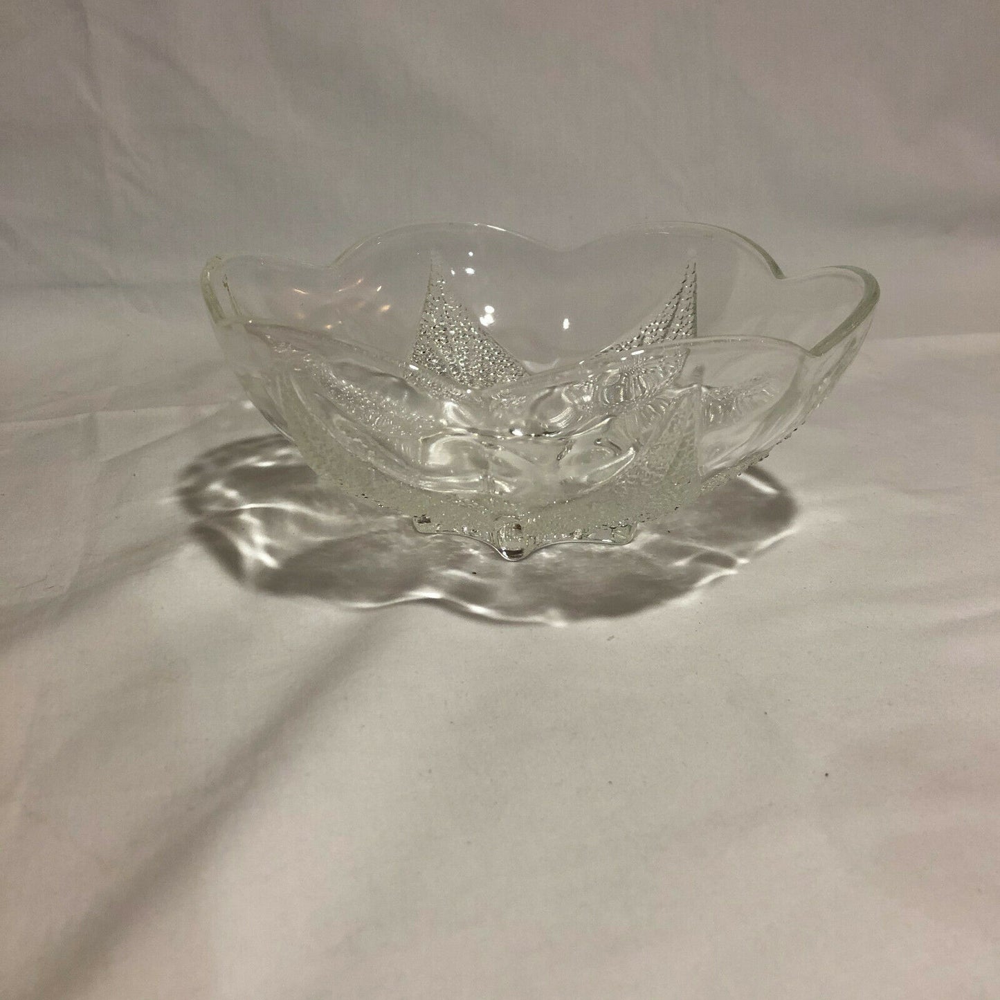 Vintage Clear Glass Candy Bowl With Leaf Design and Scalloped Edges - Nostalgia 2 Now