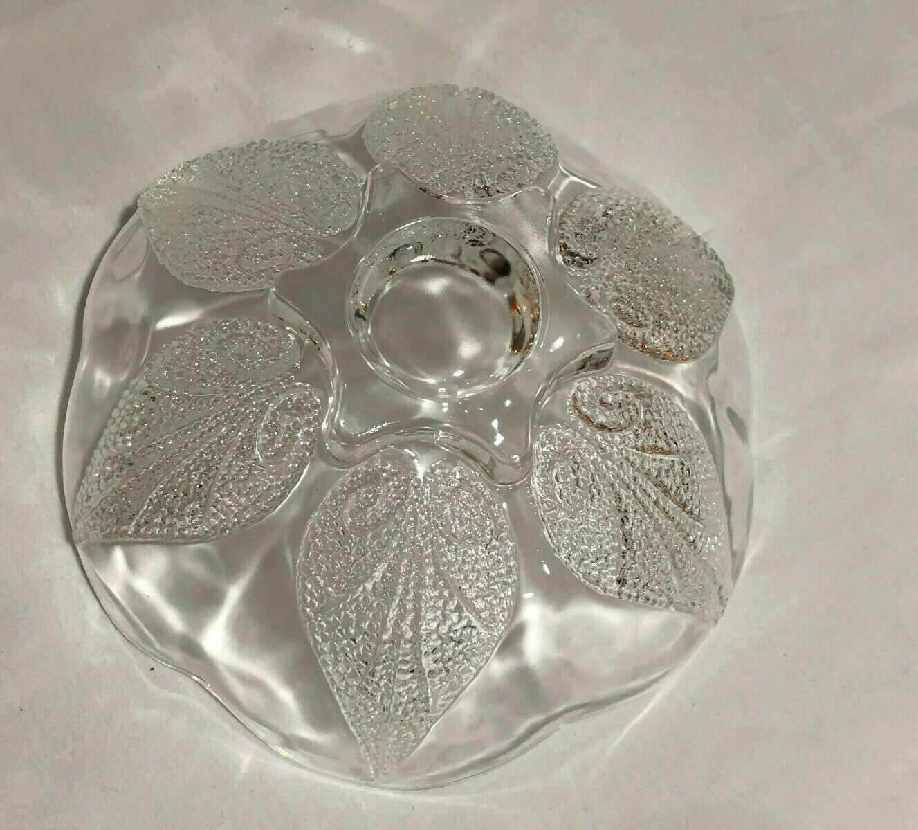 Vintage Clear Glass Candy Bowl With Leaf Design and Scalloped Edges - Nostalgia 2 Now