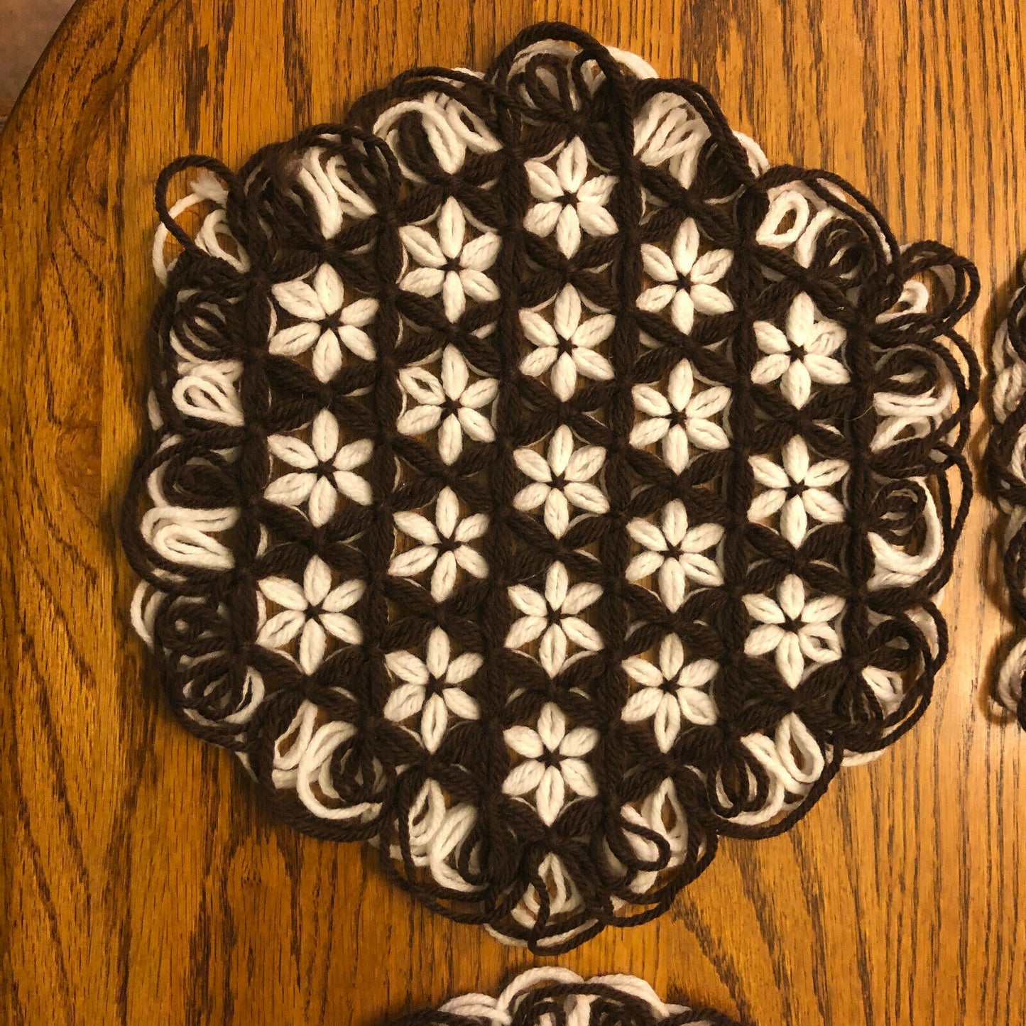 Brown and White Yarn Doilies/Hot Plates Handmade, Set of 4 - Nostalgia 2 Now