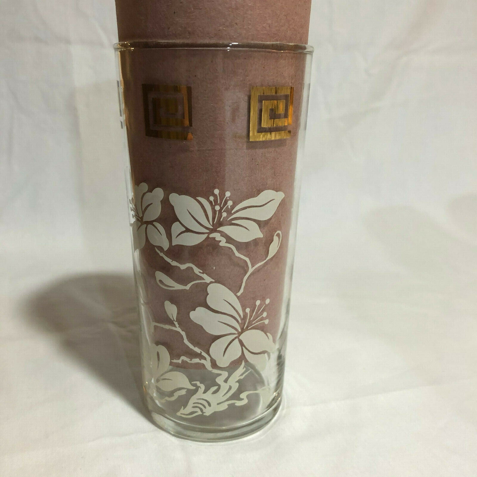 Anchor Hocking WHITE LEAVES & GOLD GRECIAN KEY Tumblers 6" Tall, set of 6 - Nostalgia 2 Now