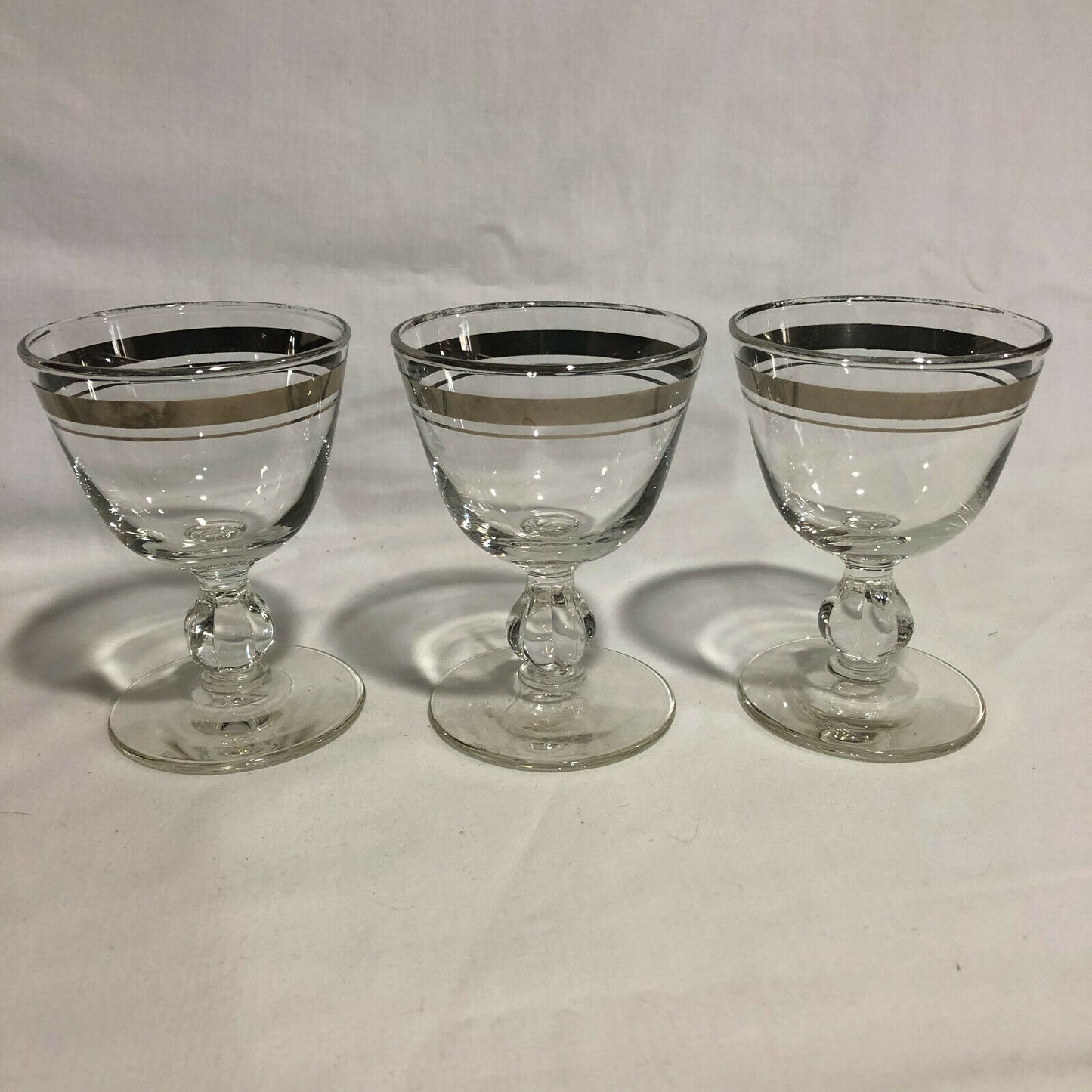 Vintage MCM Silver Banded Cordial Glasses Set of 3 Cocktail Thorpe Style - Nostalgia 2 Now
