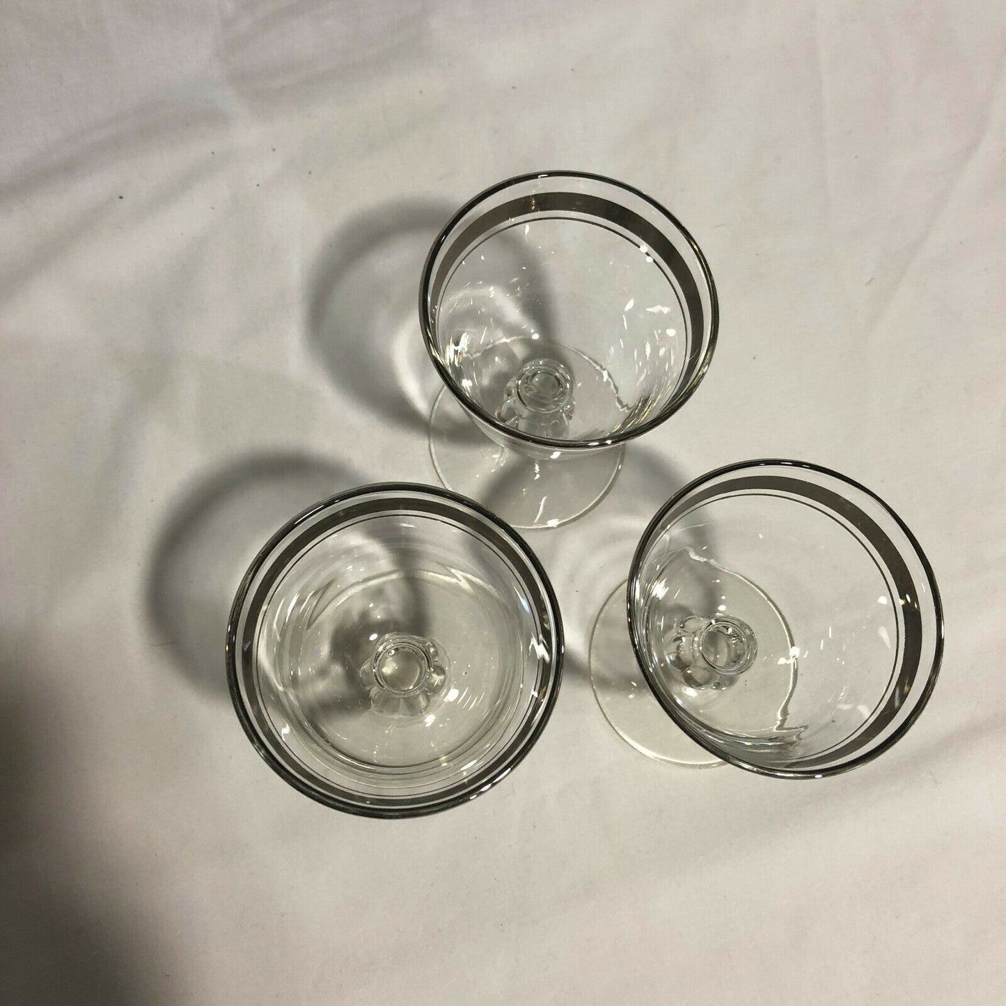 Vintage MCM Silver Banded Cordial Glasses Set of 3 Cocktail Thorpe Style - Nostalgia 2 Now