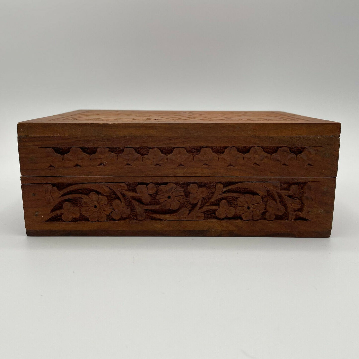 Vintage India Hand Carved Wood Box-Elephants & Palm Trees - Nostalgia 2 Now