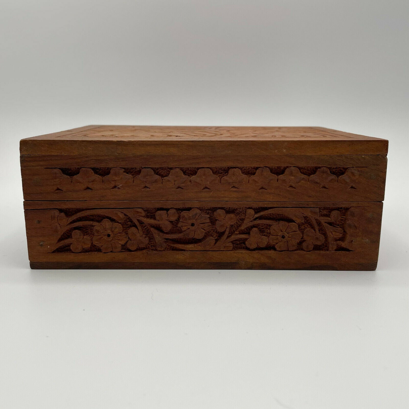 Vintage India Hand Carved Wood Box-Elephants & Palm Trees - Nostalgia 2 Now