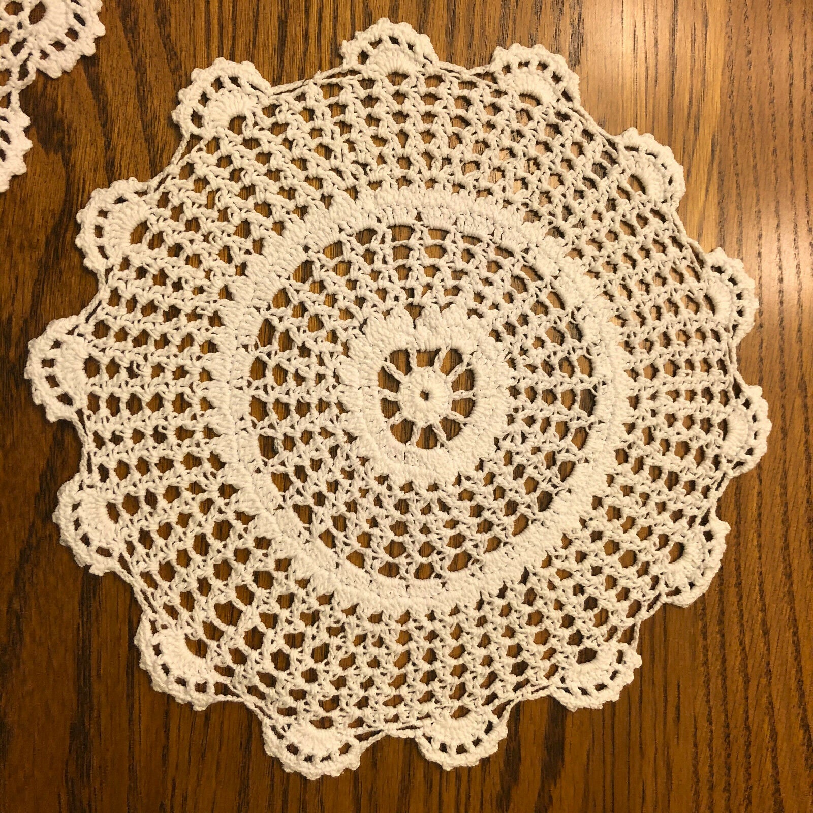 3 Vintage Handmade Crochet Doilies with Scalloped Edges- Beautiful - Nostalgia 2 Now