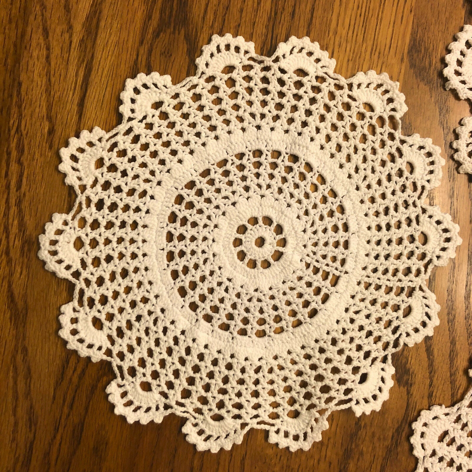 3 Vintage Handmade Crochet Doilies with Scalloped Edges- Beautiful - Nostalgia 2 Now