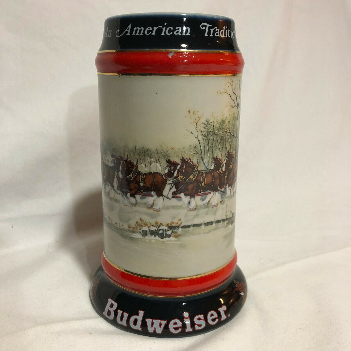 1990 Anheuser Busch Budweiser Holiday Christmas Beer Stein Clydesdales Ceramarte - Nostalgia 2 Now