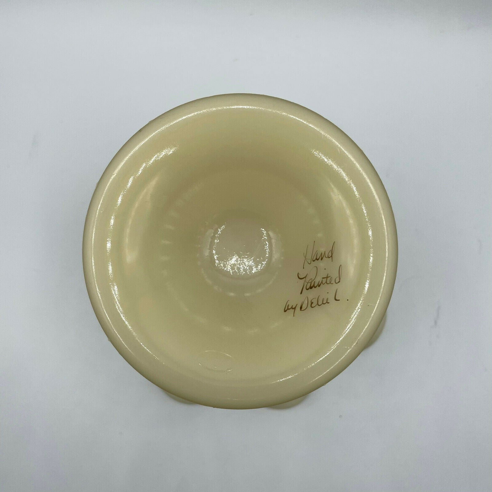 Vintage Fenton Satin Custard Signed Compote Wildflower Design - Nostalgia 2 Now