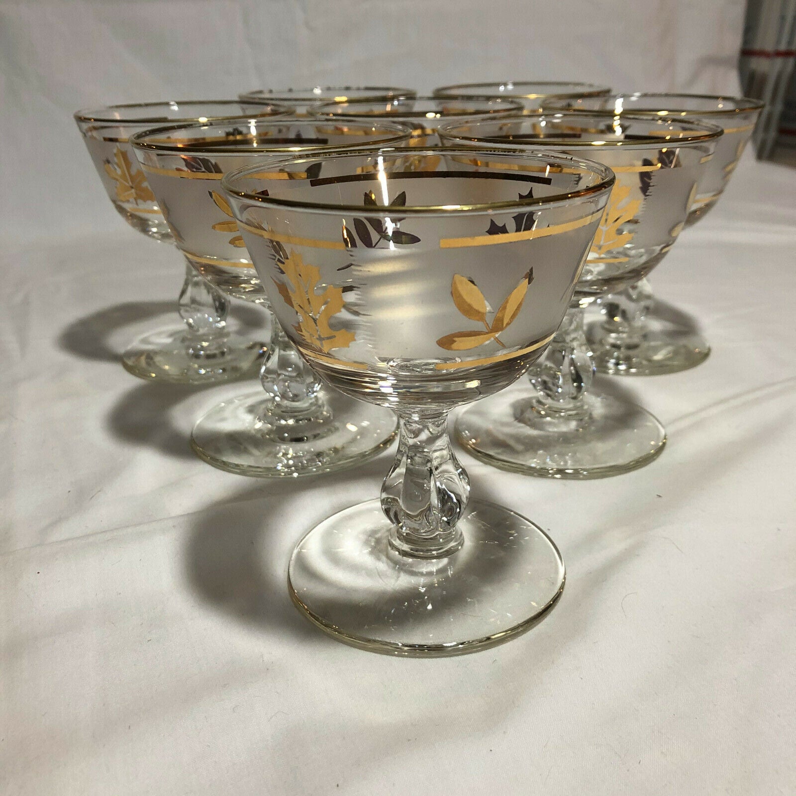 Libbey Frosted Gold Foliage Leaf 4 1/4" Sherbet Champagne Glasses, Set of 8 - Nostalgia 2 Now