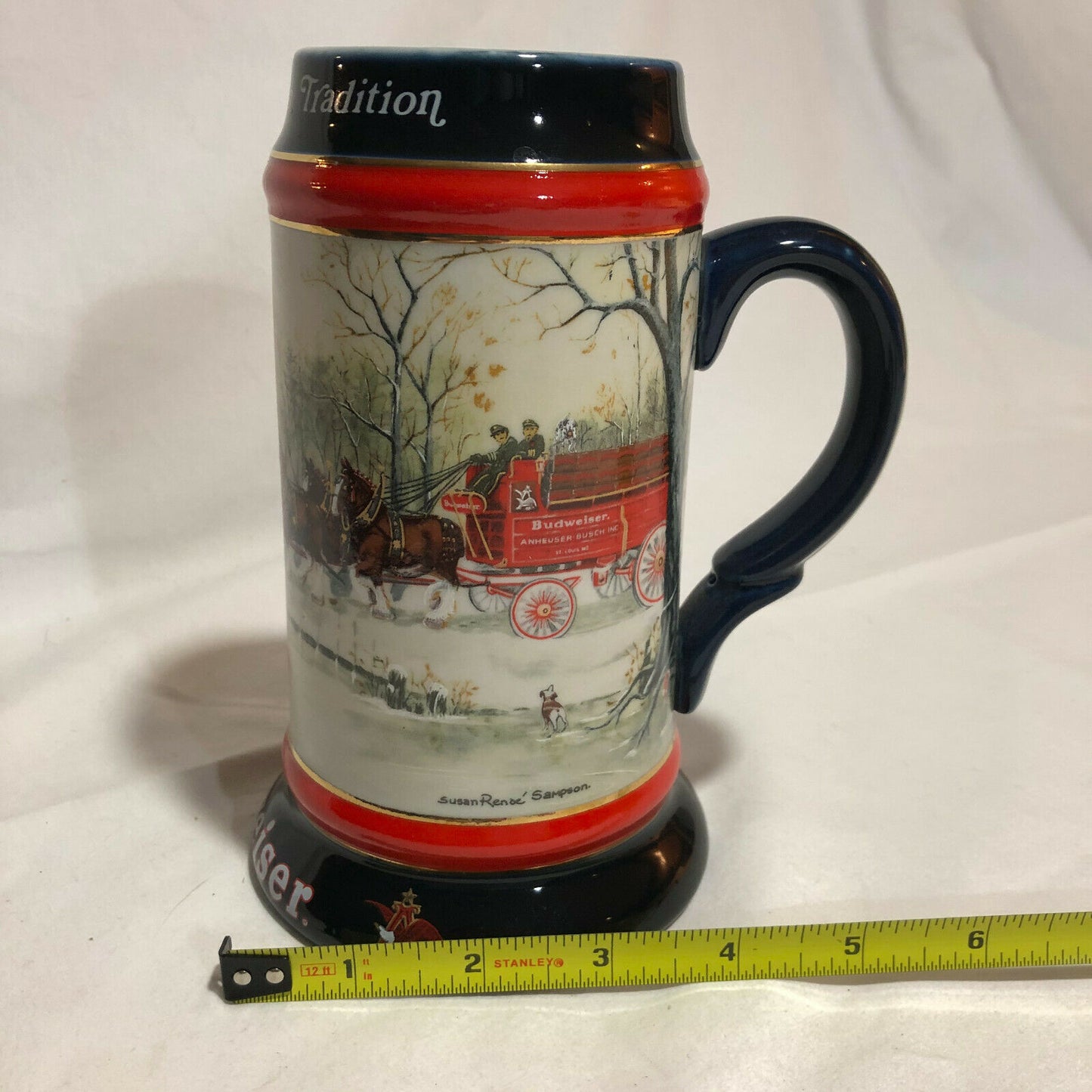 1990 Anheuser Busch Budweiser Holiday Christmas Beer Stein Clydesdales Ceramarte - Nostalgia 2 Now