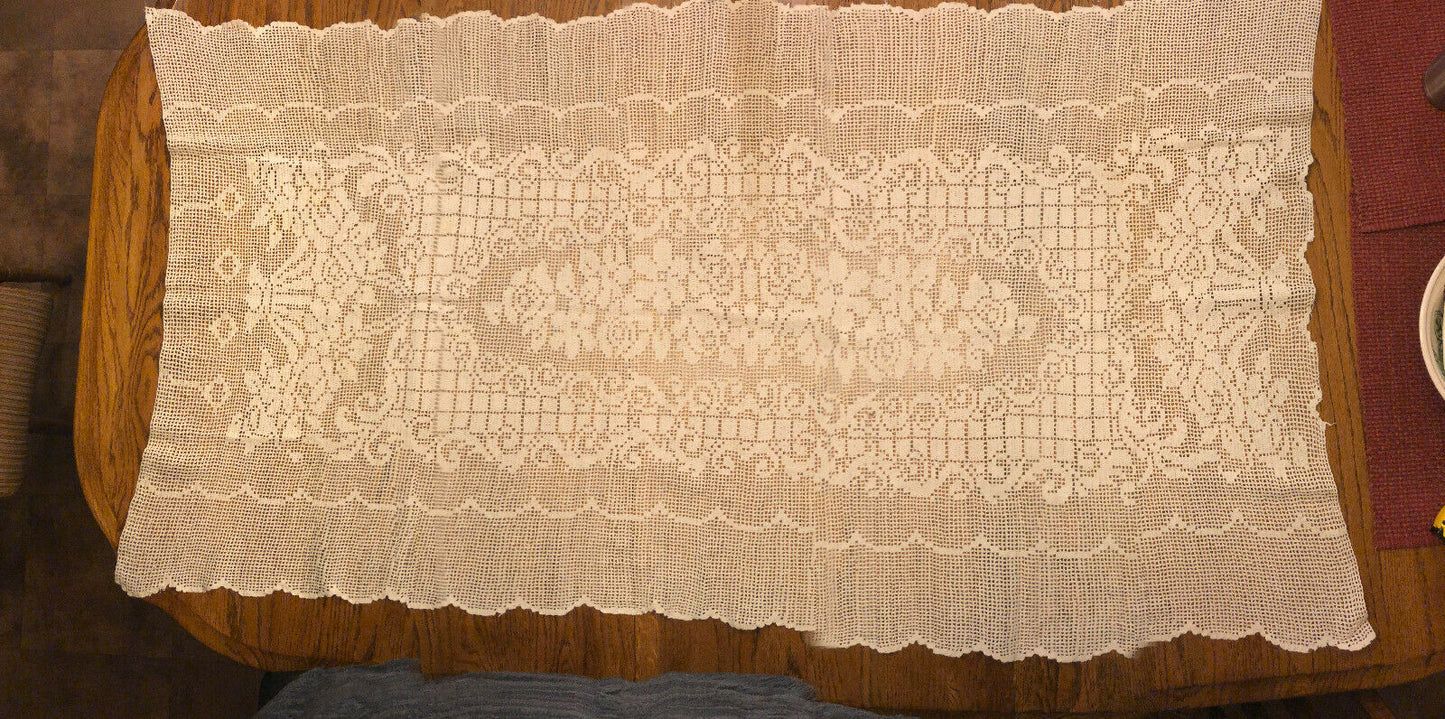 Vintage Crocheted Ecru Table Runner with a Floral Design - Beautiful - Nostalgia 2 Now