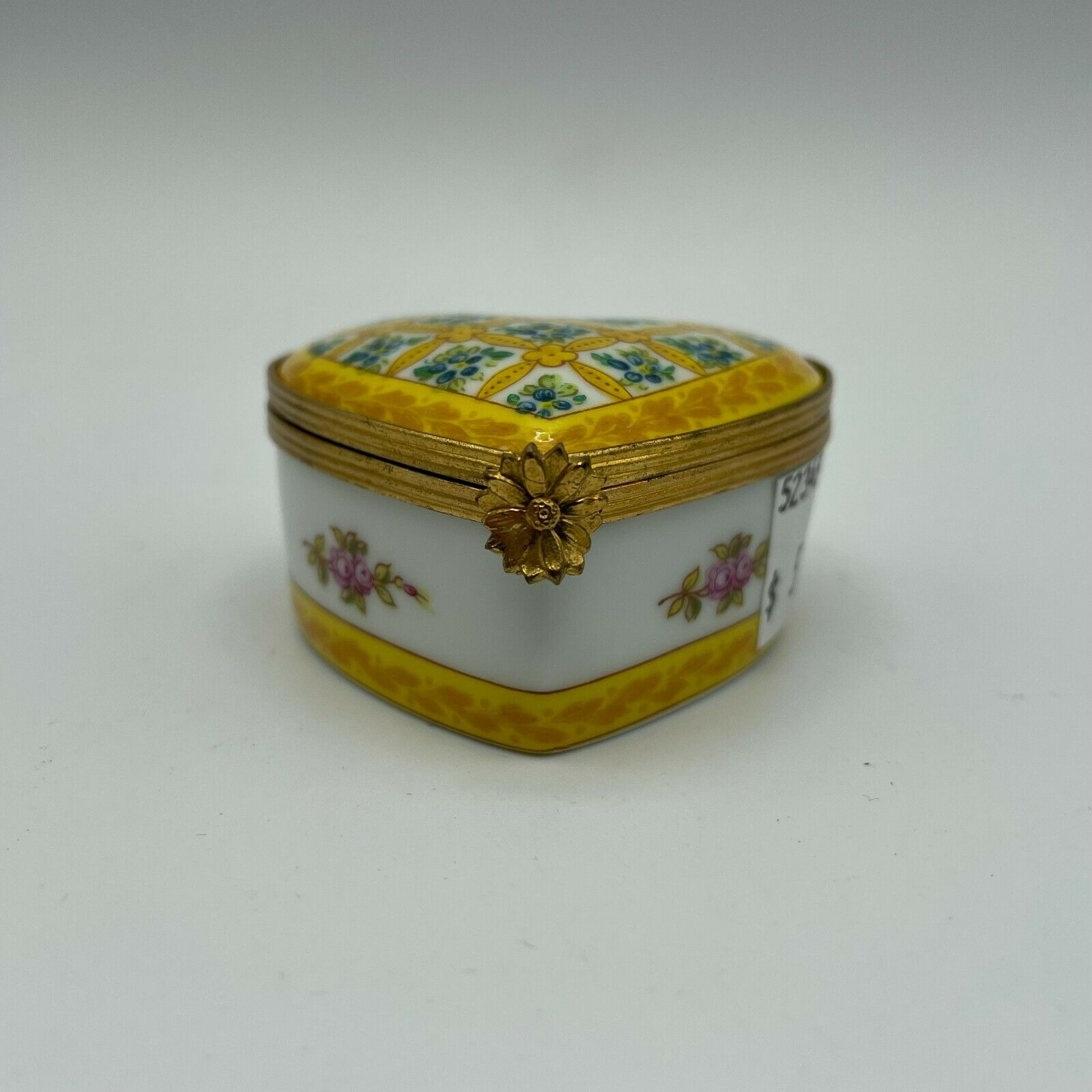 Heart Shaped Pill Box with Flowers Hinged Lid Porcelaine De Paris France - Nostalgia 2 Now