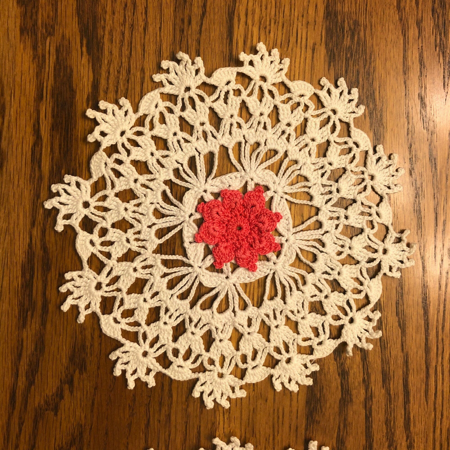 2 Vintage Crocheted Doilies-White with Pink Center- Gorgous! - Nostalgia 2 Now