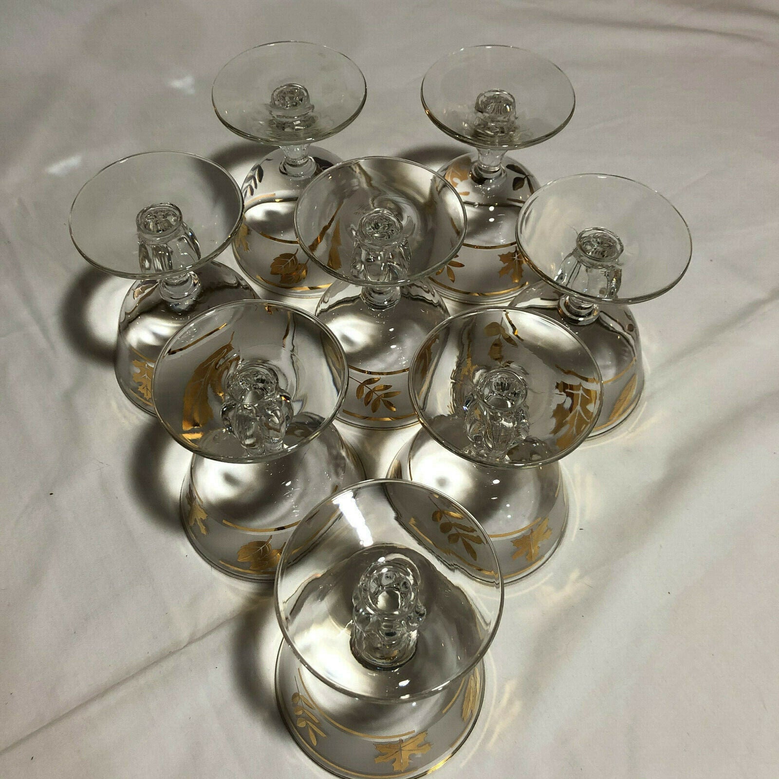 Libbey Frosted Gold Foliage Leaf 4 1/4" Sherbet Champagne Glasses, Set of 8 - Nostalgia 2 Now