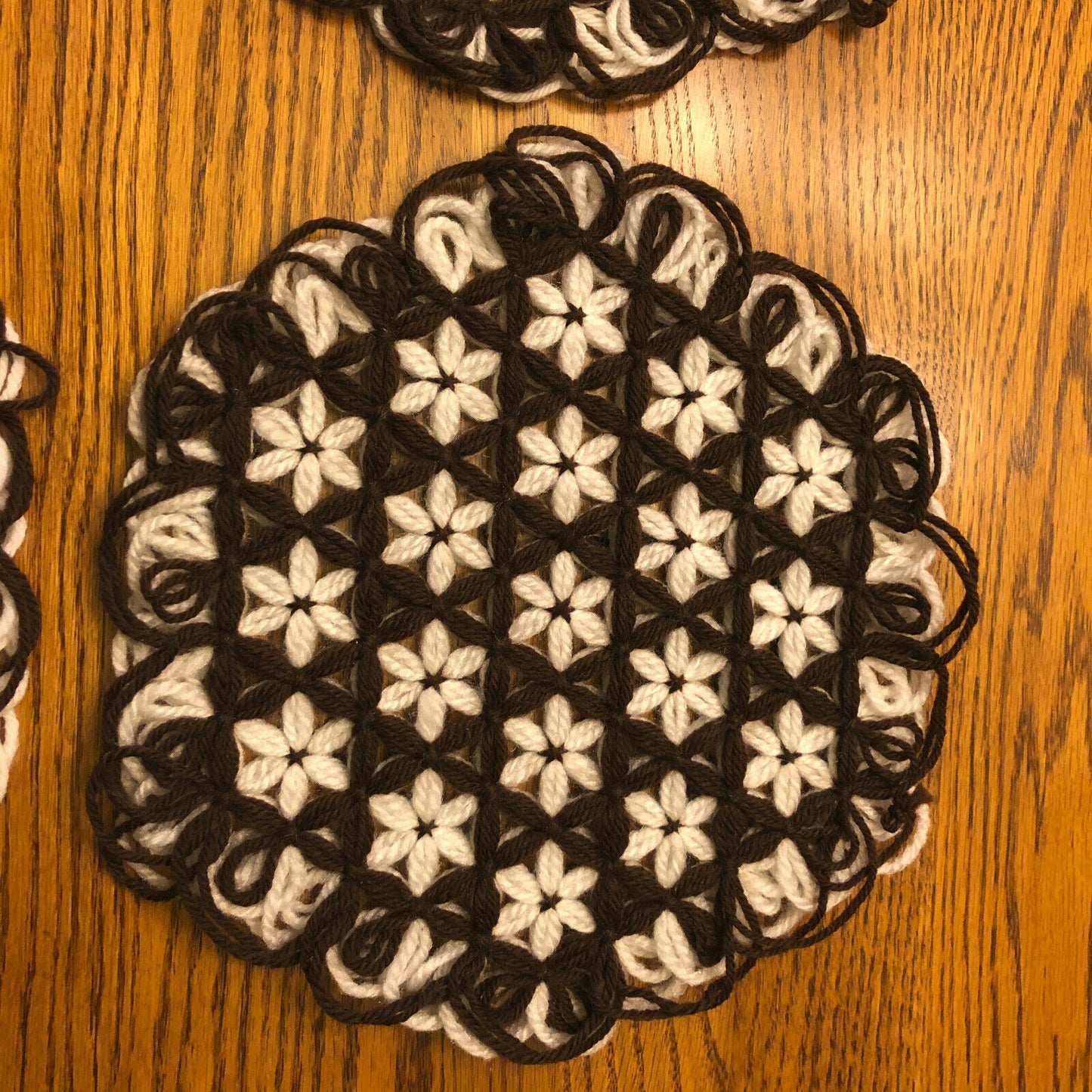 Brown and White Yarn Doilies/Hot Plates Handmade, Set of 4 - Nostalgia 2 Now