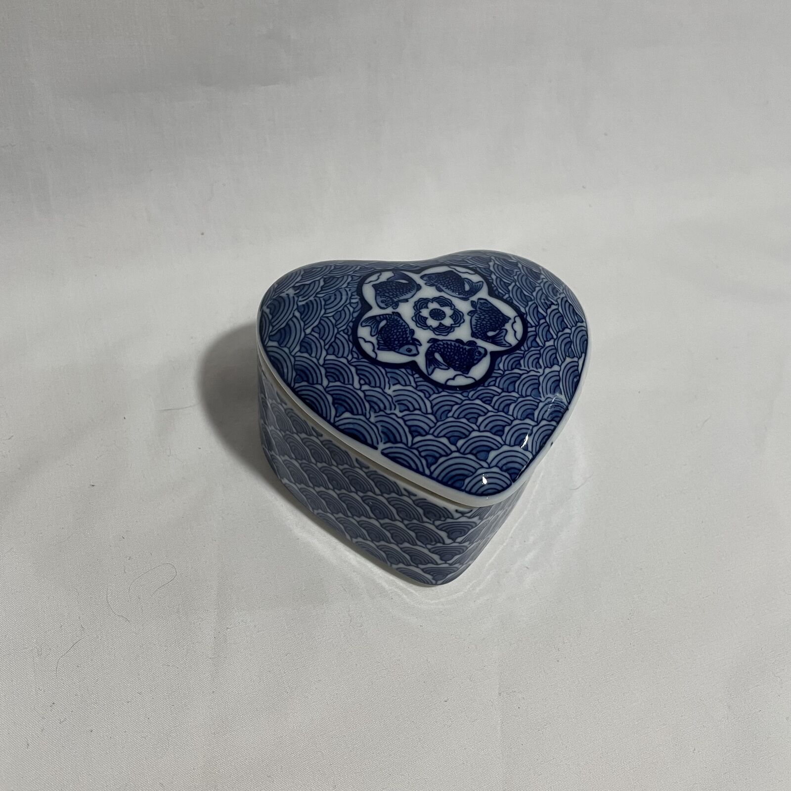 Vintage Cobalt Fish Lidded Heart Trinket Box Japan - Nostalgia 2 Now