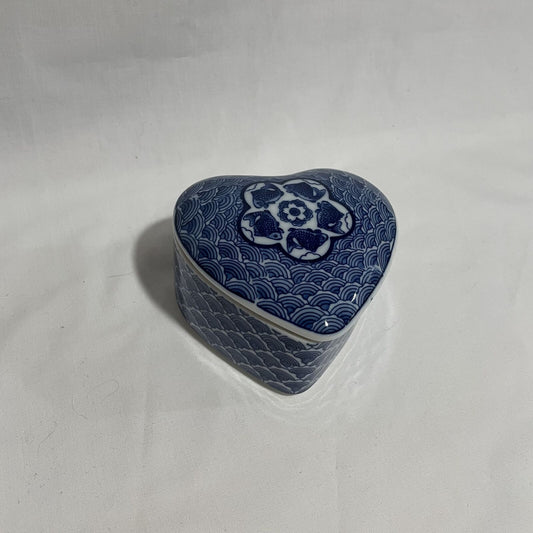 Vintage Cobalt Fish Lidded Heart Trinket Box Japan - Nostalgia 2 Now