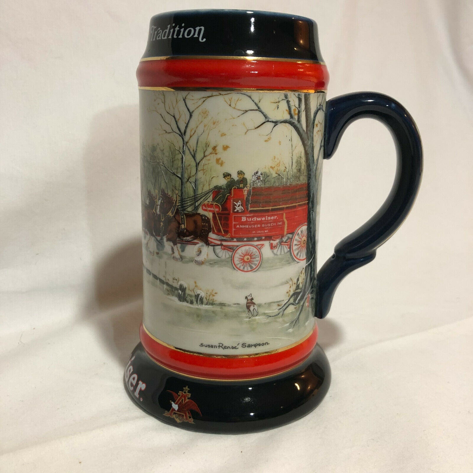 1990 Anheuser Busch Budweiser Holiday Christmas Beer Stein Clydesdales Ceramarte - Nostalgia 2 Now