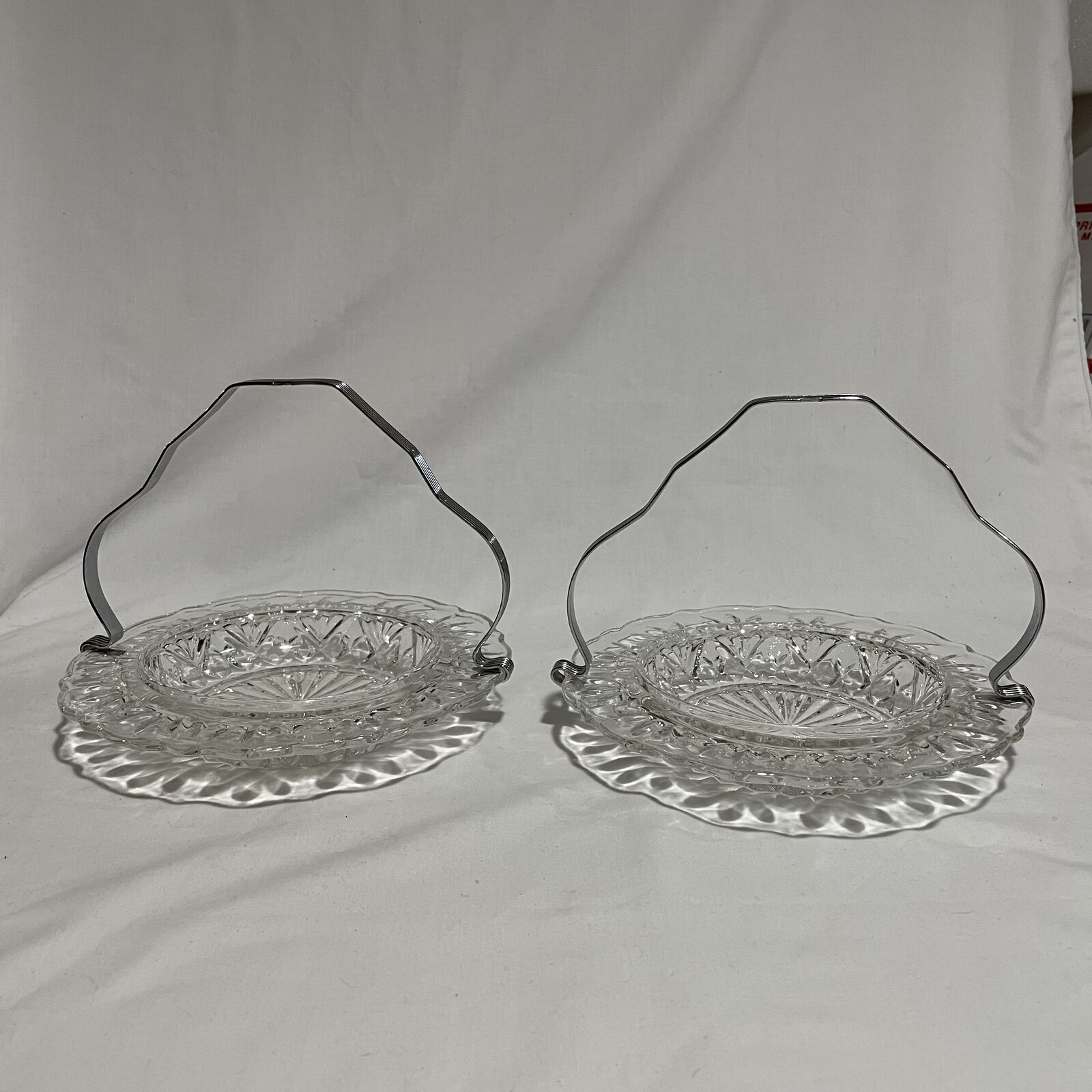 Vintage Pressed Glass Server with Detachable Metal Handle, Set of 2 - Nostalgia 2 Now